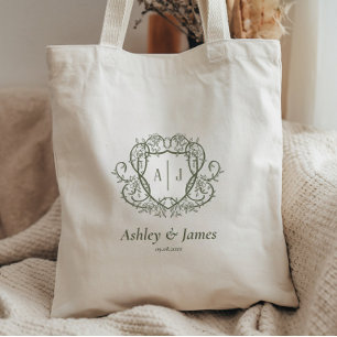 Wilde Rosen-Garten-Monogramm-Wappen-Hochzeit Tragetasche