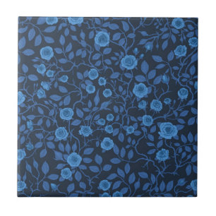 Wilde Rosen in Blau Fliese