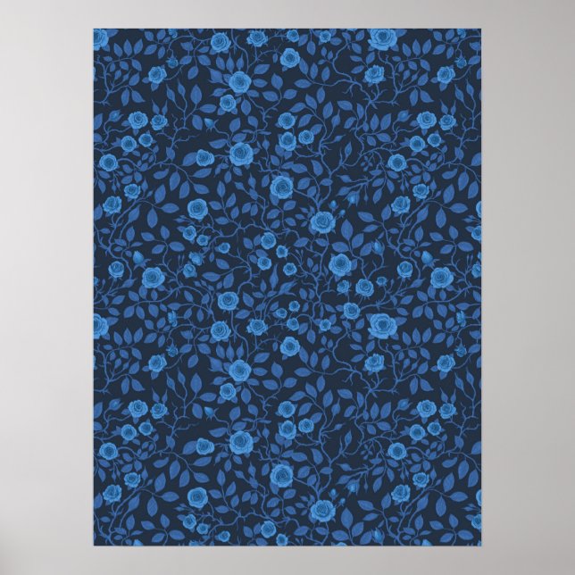 Wilde Rosen in Blau Poster (Vorne)