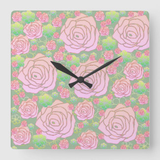 Wilde Rosen Quadratische Wanduhr