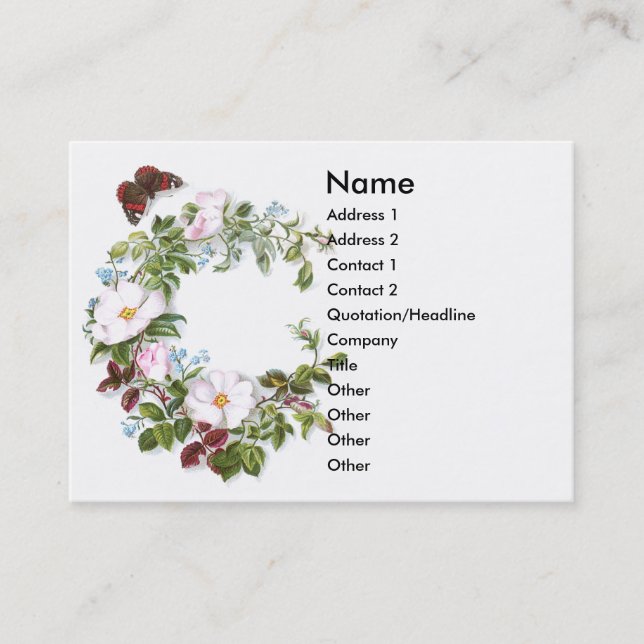 Wilde Rosen u. Schmetterlings-viktorianische Visitenkarte (Vorderseite)