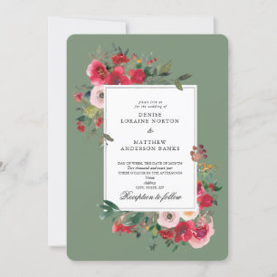 Wilde Rosen und Loden Grün Hochzeitseinladung Einladung