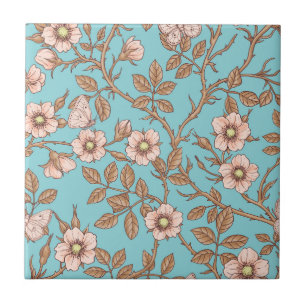 Wilde Rosen und Schmetterlinge /pink/brown/pool Fliese