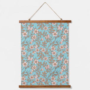 Wilde Rosen und Schmetterlinge /pink/brown/pool Wandteppich Mit Holzrahmen