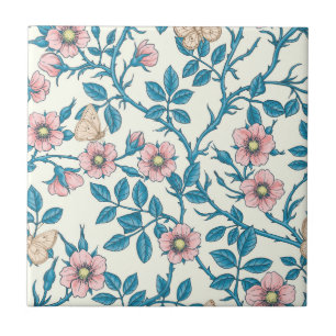 Wilde Rosen und Schmetterlinge /rosa/blau/weiß Fliese