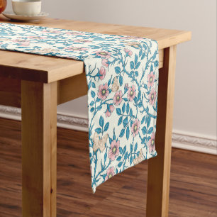 Wilde Rosen und Schmetterlinge /rosa/blau/weiß Kurzer Tischläufer