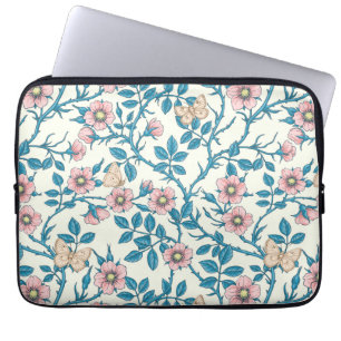 Wilde Rosen und Schmetterlinge /rosa/blau/weiß Laptopschutzhülle