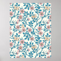 Wilde Rosen und Schmetterlinge /rosa/blau/weiß