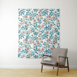 Wilde Rosen und Schmetterlinge /rosa/blau/weißlich Wandteppich
