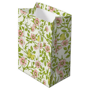 Wilde Rosen und Schmetterlinge /rosa/hellgrün/gelb Mittlere Geschenktüte