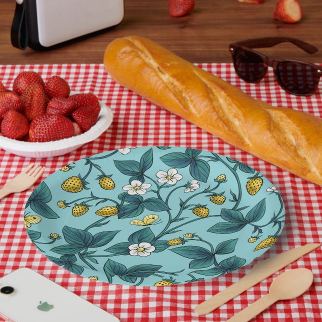 Wilde Rosen und Schmetterlinge /rosa/hellgrün/gelb Pappteller (Picknick)
