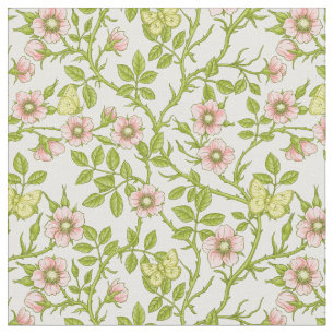 Wilde Rosen und Schmetterlinge /rosa/hellgrün/gelb Stoff