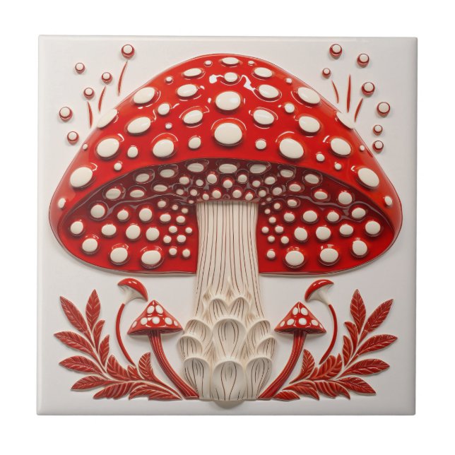 Wilde rote Amanita Muscaria 3D-Effekt Pilz Fliese (Vorderseite)