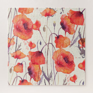 Wilde rote Mohnblumen, Wasserfarbenmuster Puzzle