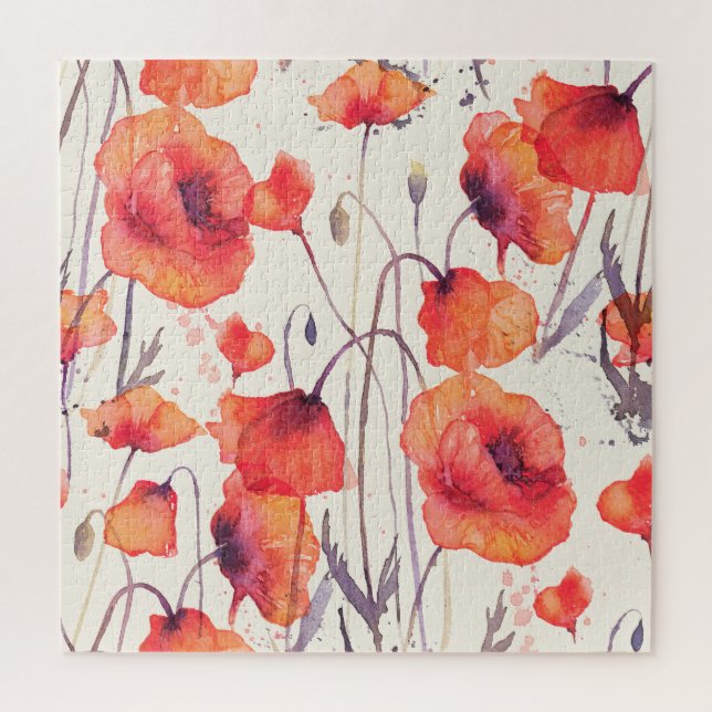 Wilde rote Mohnblumen, Wasserfarbenmuster Puzzle (Vertikal)