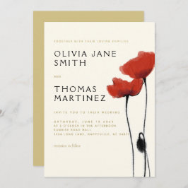 Wilde rote Poppies Gold Ecru Rustikale Hochzeit Einladung