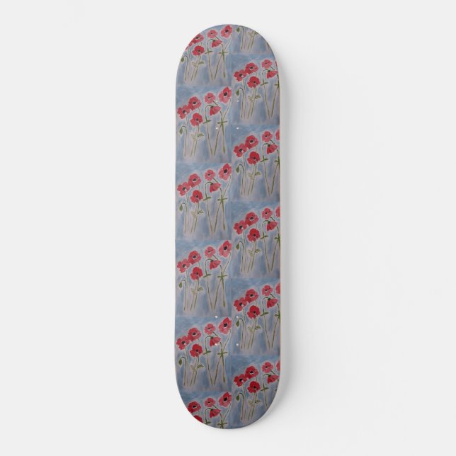 Wilde rote Poppies Skateboard (Vorderseite)