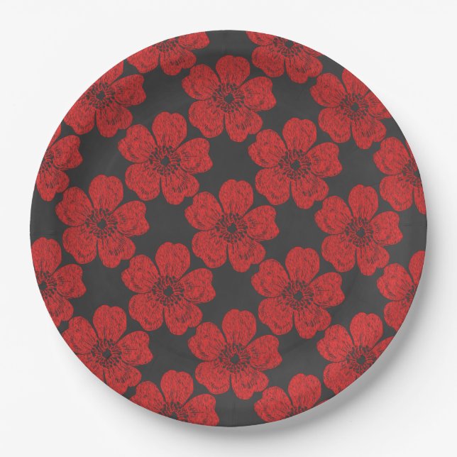 Wilde Rote Rosen Chalkboard Pappteller (Vorderseite)