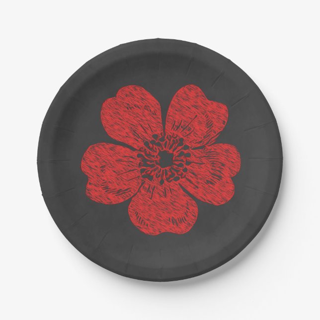 Wilde Rote Rosen Chalkboard Pappteller (Vorderseite)