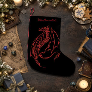 Wilde rote Stammes-Drachen-Silhouette Fantasy Kleiner Weihnachtsstrumpf