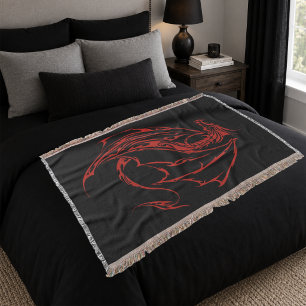 Wilde rote Stammesdrachensilhouette Fantasy Decke