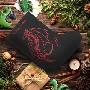 Wilde rote Tribal-Drache Silhouette Fantasy Kleiner Weihnachtsstrumpf