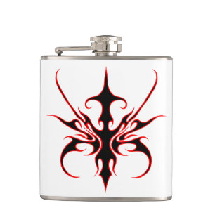 Wilde rote und schwarze Stammeslinien-Kunst-Illust Flachmann