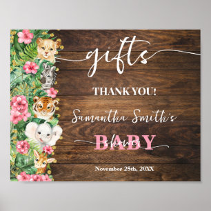 Wilde Rustikale Safari Rosa Blumen Geschenke Babyp Poster