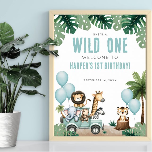 Wilde Safari 1. Geburtstags-Willkommen Poster (Wild One Safari 1st Birthday Welcome Poster )