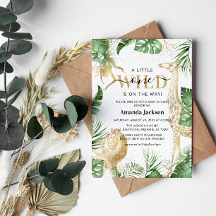Wilde Safari-Jungle-Grün und Gold-Baby-Party Einladung