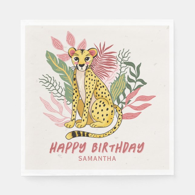 Wilde Safari Rosa Gepard Kindergeburtstagsfeier Serviette (Vorderseite)
