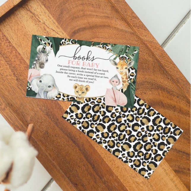 Wilde Safari-Tiere Bücher für Babyduschkarte Begleitkarte (Von Creator hochgeladen)