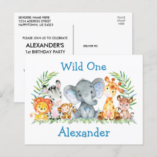 Wilde Safari-Tiere Einladung zum 1. Geburtstag Postkarte