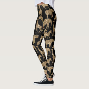 Wilde Safari-Tiere Elegant Golden Glitzer Funkeln Leggings