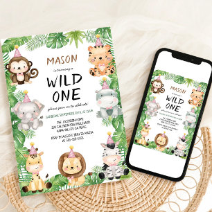Wilde Safari-Tiere Kinder-Geburtstags-Einladung Einladung