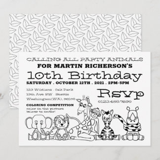 Wilde Safari-Tiere, Kinderbuntgeburt-Party Einladung