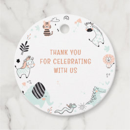 Wilde Safari-Tiere Kindergeburtstag vielen Dank Geschenkanhänger