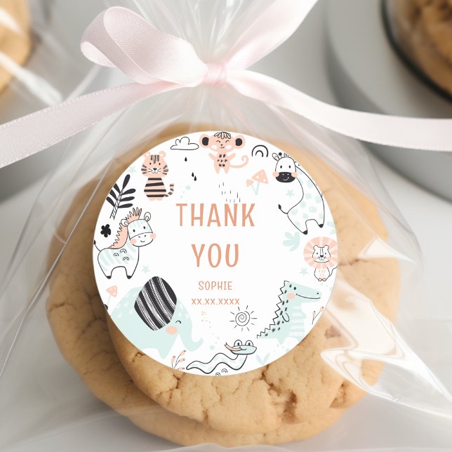 Wilde Safari-Tiere Kindergeburtstag vielen Dank Runder Aufkleber (Von Creator hochgeladen)