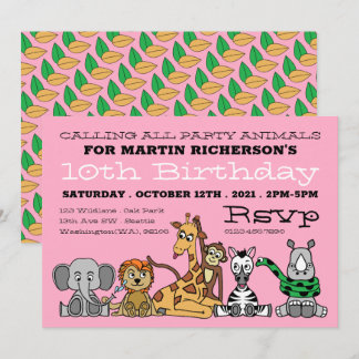 Wilde Safari-Tiere, Kinderpartys Einladung