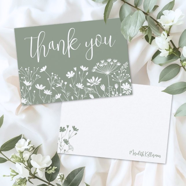 Wilde Salbei Grün Dankeskarte (Wildflower Sage Green Thank You Card)