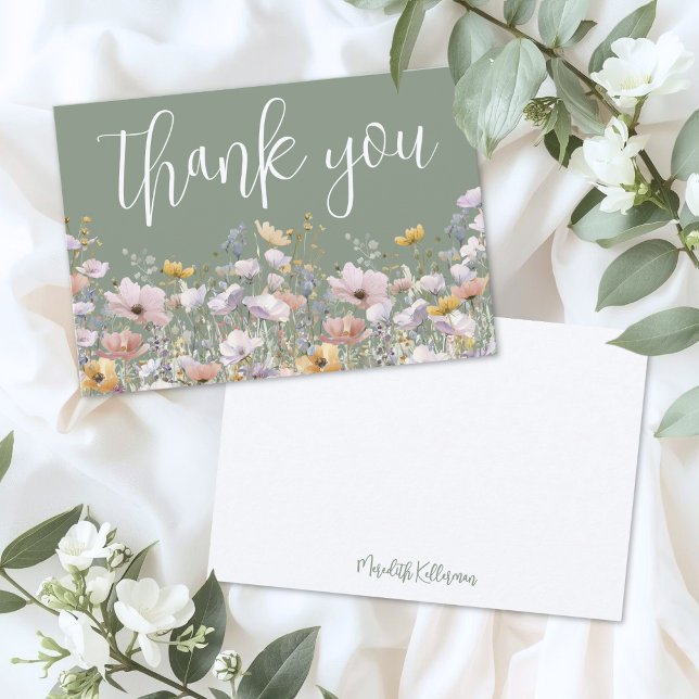 Wilde Salbei Grün Dankeskarte (Wildflower Sage Green Thank You Card)