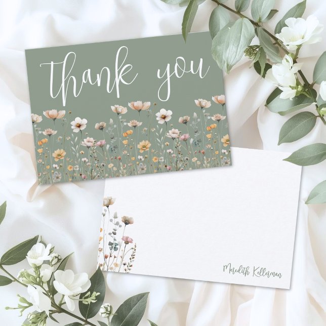 Wilde Salbei Grün Dankeskarte (Wildflower Sage Green Thank You Card)