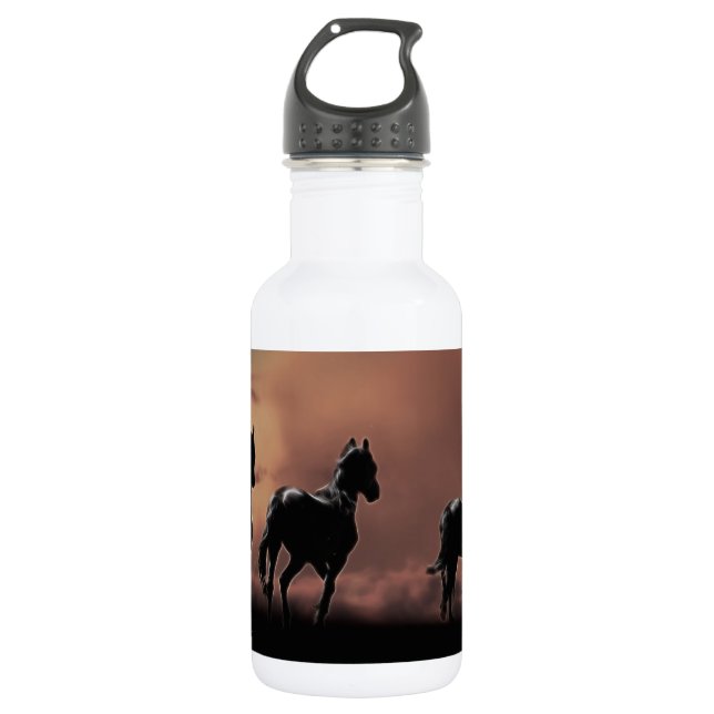 Wilde schwarze Schönheitspferde Trinkflasche (Vorderseite)