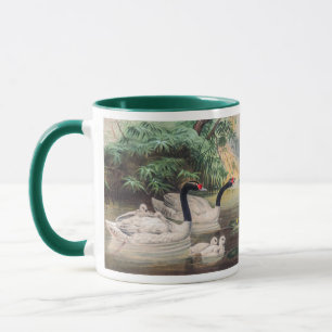 Wilde Schwarzhalsschwan-Familie Vintage-Kunst Tasse