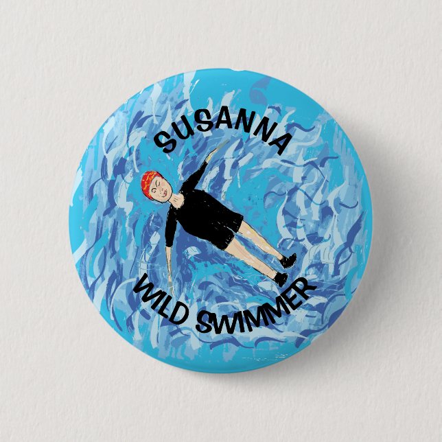 Wilde Schwimmerinnen Kaltwasserschwimmgeschenk Button (Vorderseite)