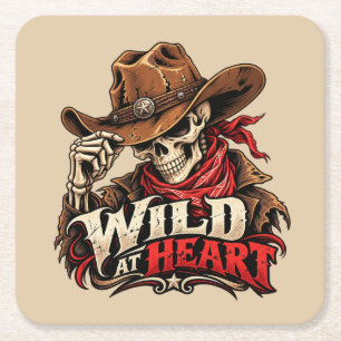 Wilde Seele Skelett Cowboy Western Design Rechteckiger Pappuntersetzer