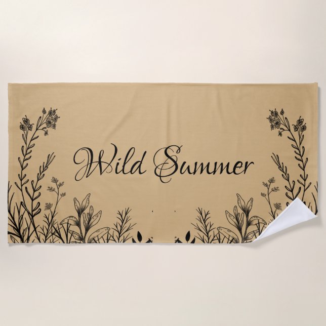 Wilde Sommer-Wildblume Doodles Strandtuch (Vorderseite)
