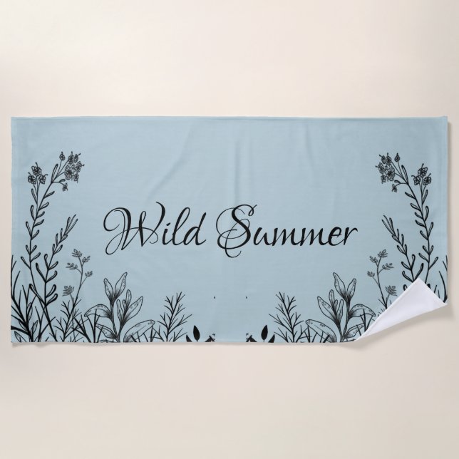 Wilde Sommer-Wildblume Doodles Strandtuch (Vorderseite)