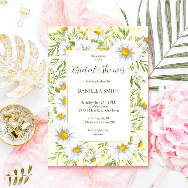 Wilde Sommerferien Blume Frühjahr Sommer Brautpart Einladung (Wild daisy flowers yellow green spring summer bridal shower invitation template digital download )