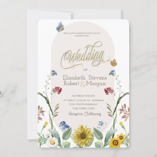 Wilde Sonnenblumen Schmetterlinge Hochzeit Einladung